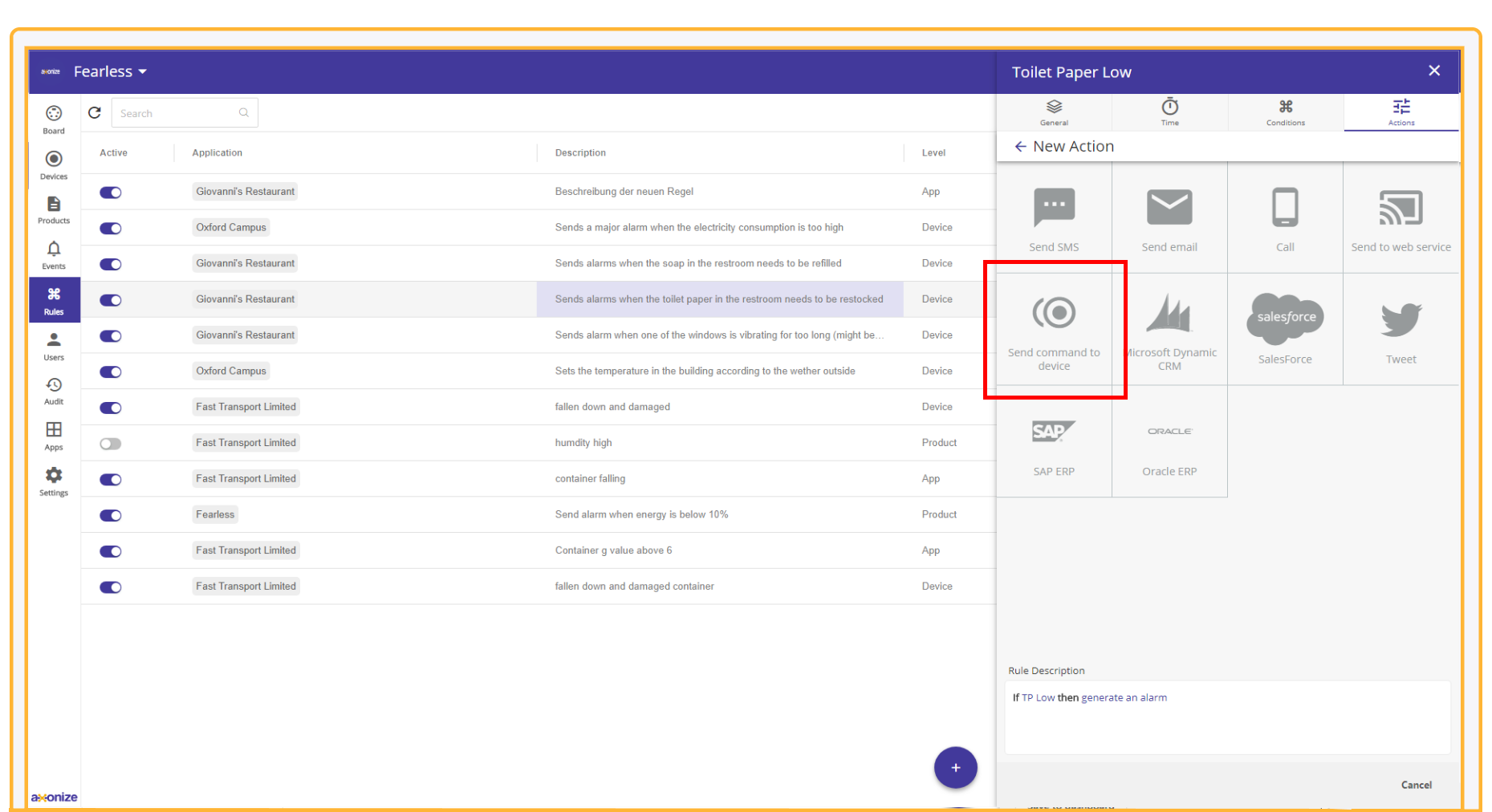 Axonize IoT Platform Rules Command